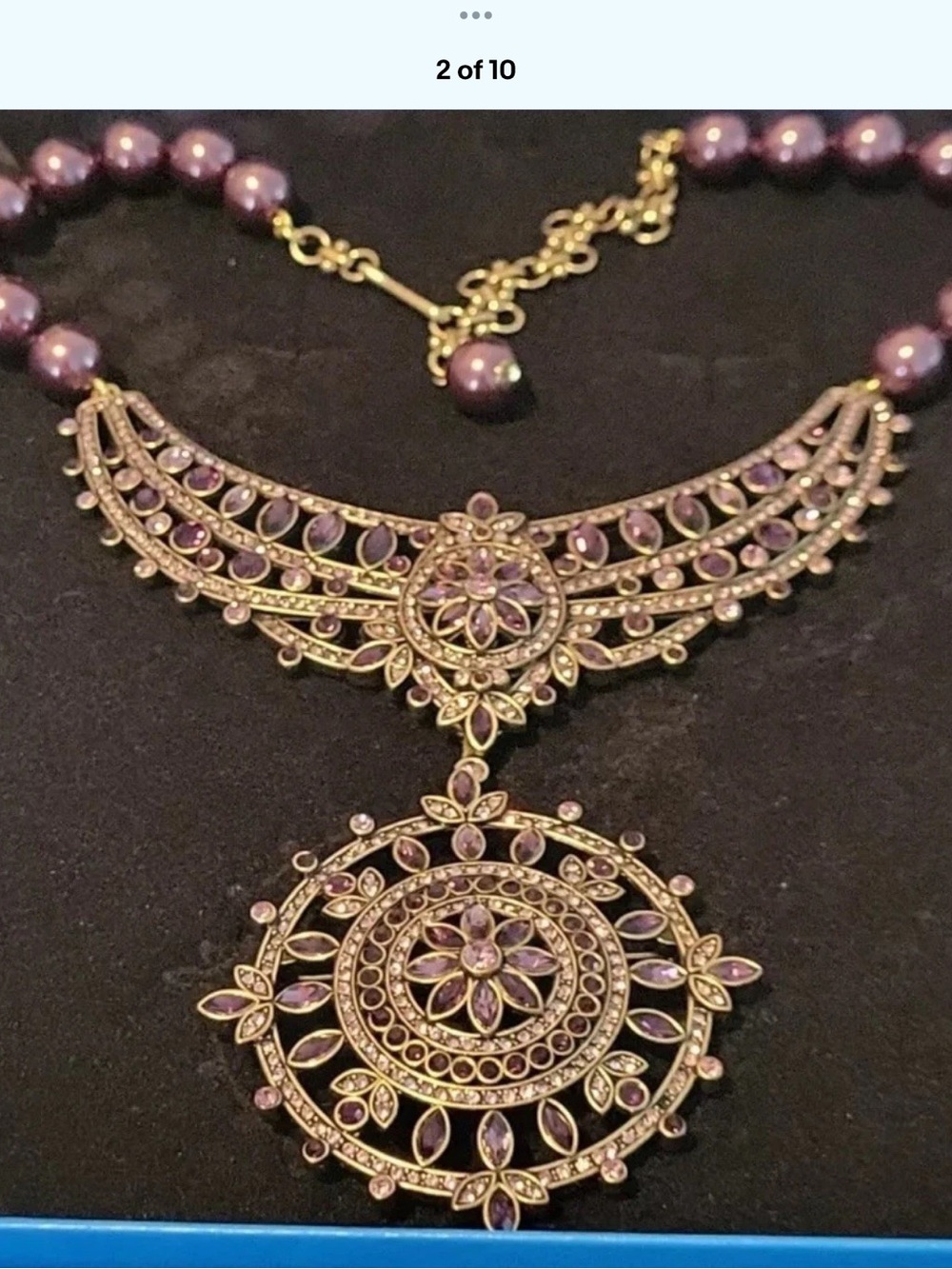Heidi Daus Purple and Gold Ornate Filigree Pendant Necklace